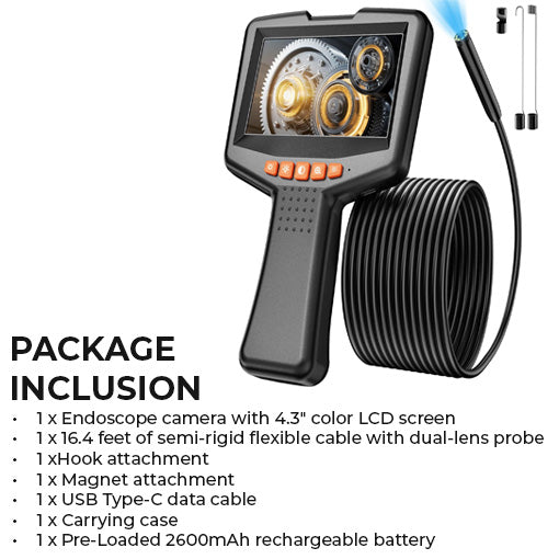 4.3" Dual-Lens Inspection Borescope Camera